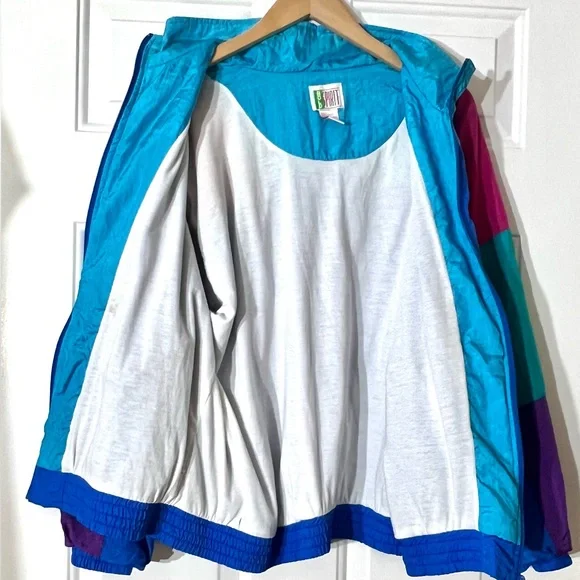 Bold Spirit Vintage 90s Colorblock Windbreaker Jacket Blue Magenta Retro L - Picture 7 of 11